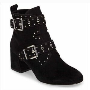 Rebecca Minkoff Logan Studded Blk Suede Block Heel Bootie Size 11